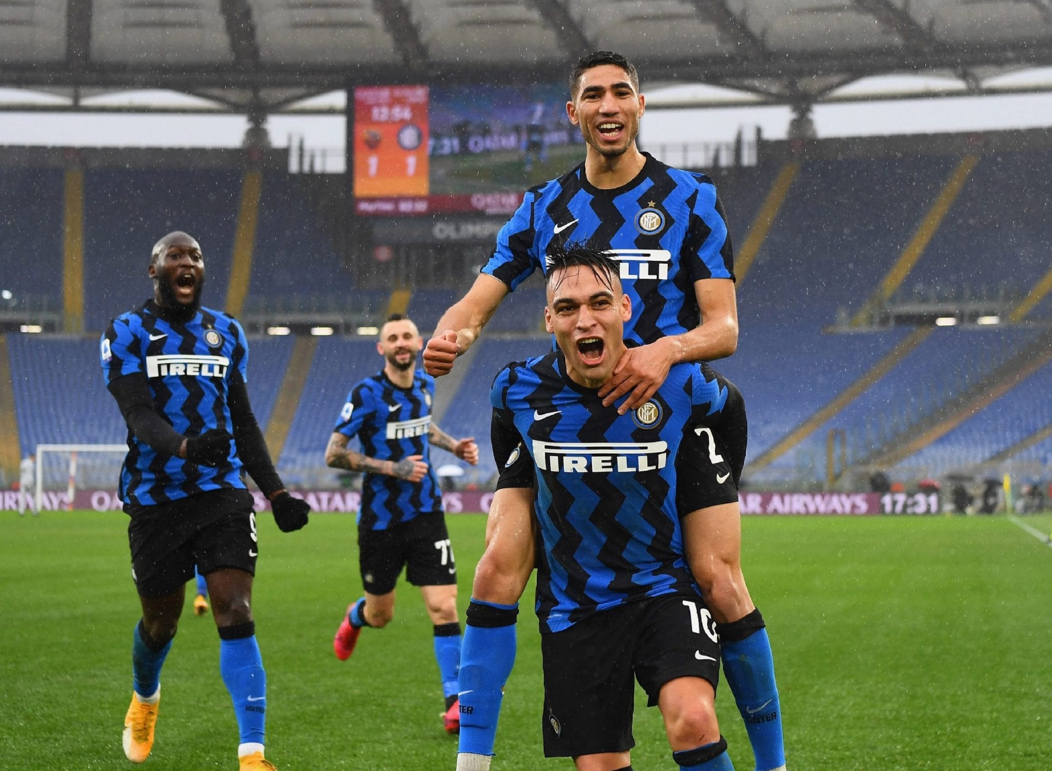 FC Inter teammates celebrating during a match