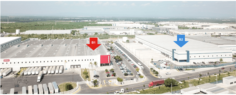 Aerial photo of the two main buildings at the Monterrey facility.